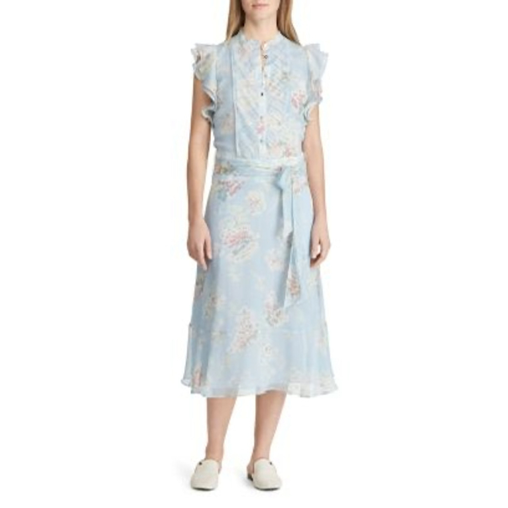 Lauren Ralph Lauren Floral Print Ruffle Midi Dress 16 - Picture 2 of 12